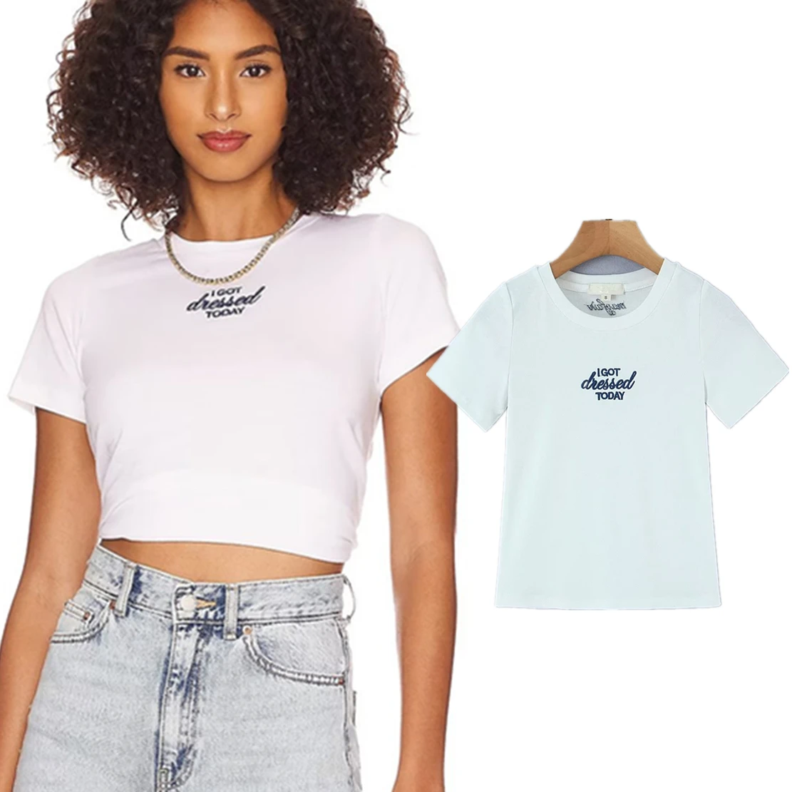 

Maxdutti 2023 Summer High Street Letter Embroidery Sexy Short Tshirts Crop Tops Tshirts Women