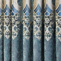 

Blue Thickening Chenille Hollow Embroidered Curtain European Luxury Curtain Living Room Bedroom Dining Room