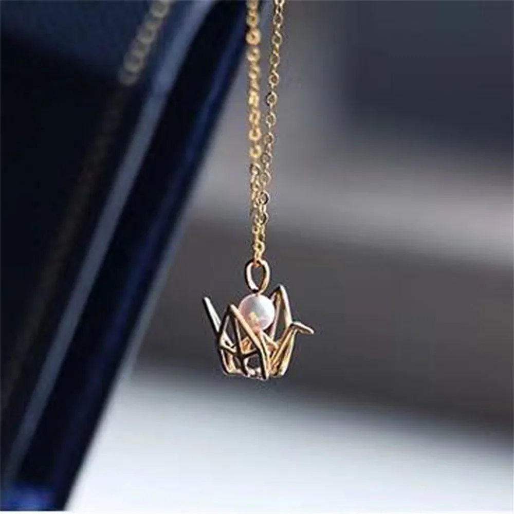 

DIY Pearl Accessories S925 Sterling Silver Pendant Empty Holder Gold Plated Thousand Paper Crane Chain Pendant Female 4-5mm Bead