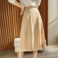 summer new womens skirts are high end versatile comfortable and slim acetate satin stitching high waist skirt umbrella skirt