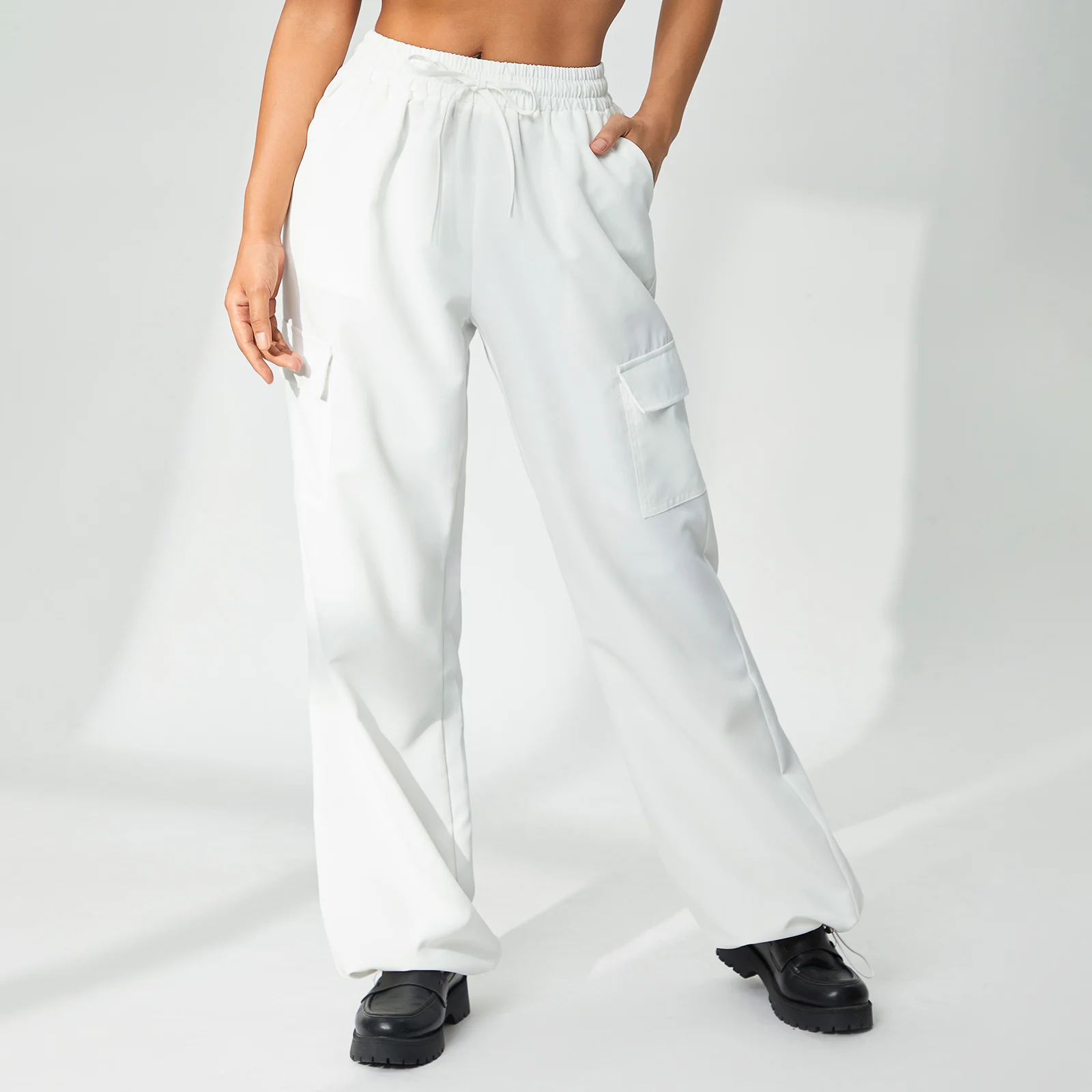 

Women Solid Color Wide-Leg Trousers Drawstring Elastic Waist Baggy Long Pants Spring Autumn Fashion Wild Casual Slacks