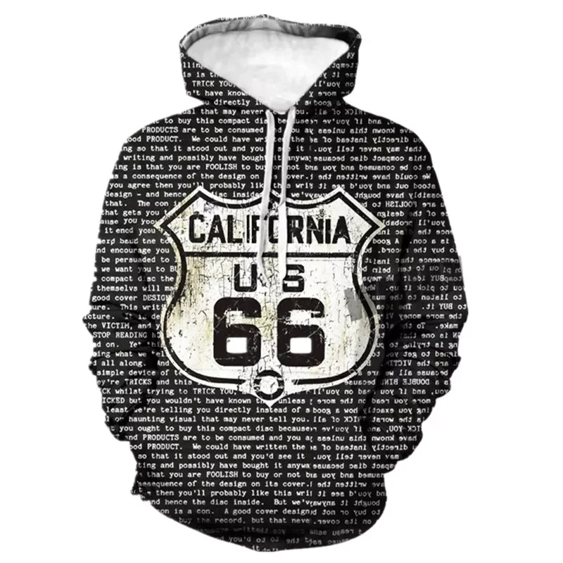 

2023New 66 Highway 3D Printed Hoodie Hoodies Men's Sweatshirt Fashion America 66 Letters Hooded Streetwear Men Clothing XXS-