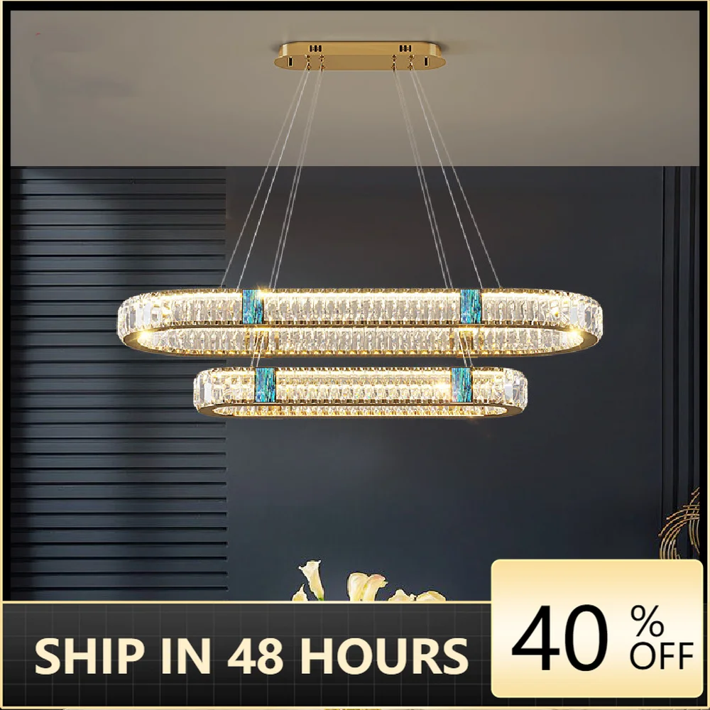 

Modern Dining Table Led Dimmable Pendant Lights By Remote Control K9 Crystals Lustre Oval Gold Steel Hanging Lamp Led Llighting