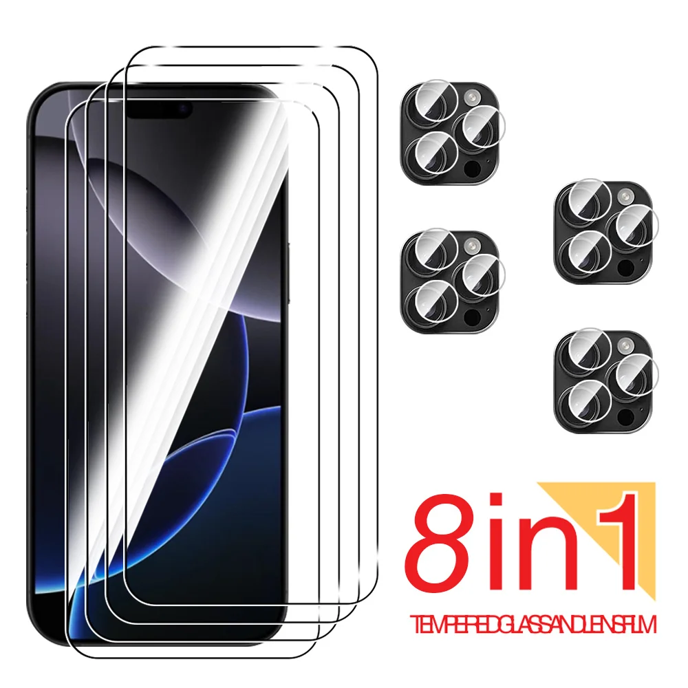 Стекло 8 в 1 для iPhone 16 Pro Защитная пленка экрана Iphone Max Plus 16Pro HD закаленное стекло