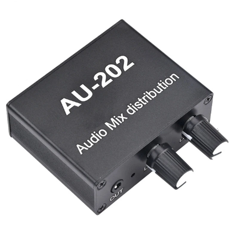 

AU-202 2 Input 2 Output Stereo Mixer Audio Distributor For Headphone External Power AMP Volume Alone Control