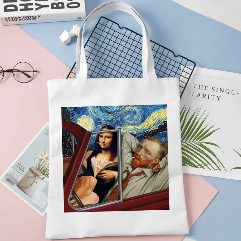 

Canvas Bag Shoppers Bags Messenger reusable Hand Bags 2022 New Van Gogh Cartoon Casual vintage harajuku Art kawaii school Bag