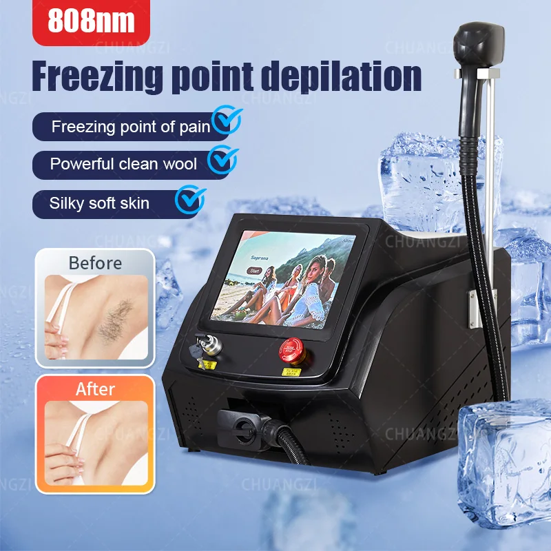 

2023 Portable 2000W 808nm diode laser 755 8081064nm wavelength freezing point painless permanent hair removal machine