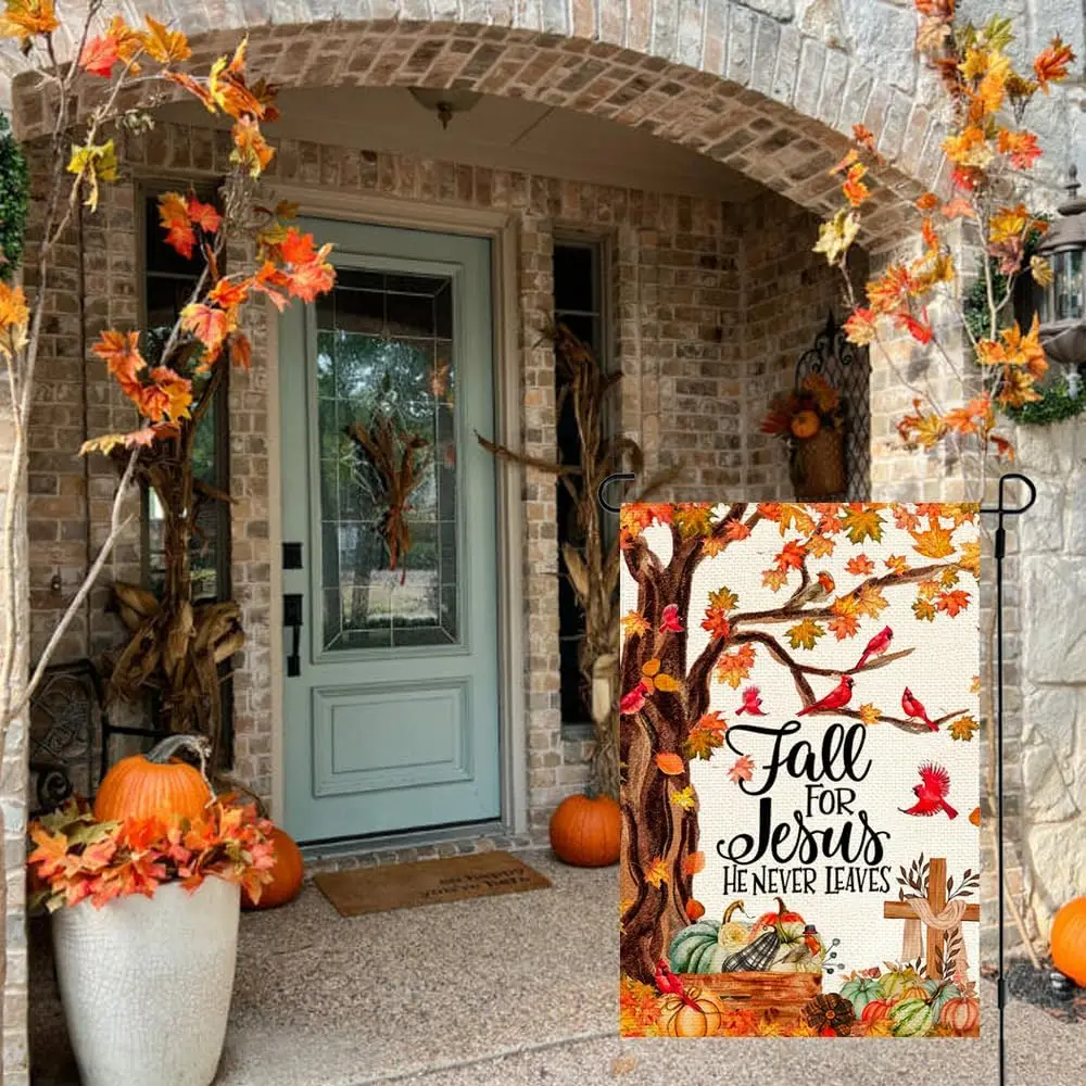 RABUSOFA осень для Иисуса Садовый флаг 12x18 дюймов двусторонний улицы Осенний клен он
