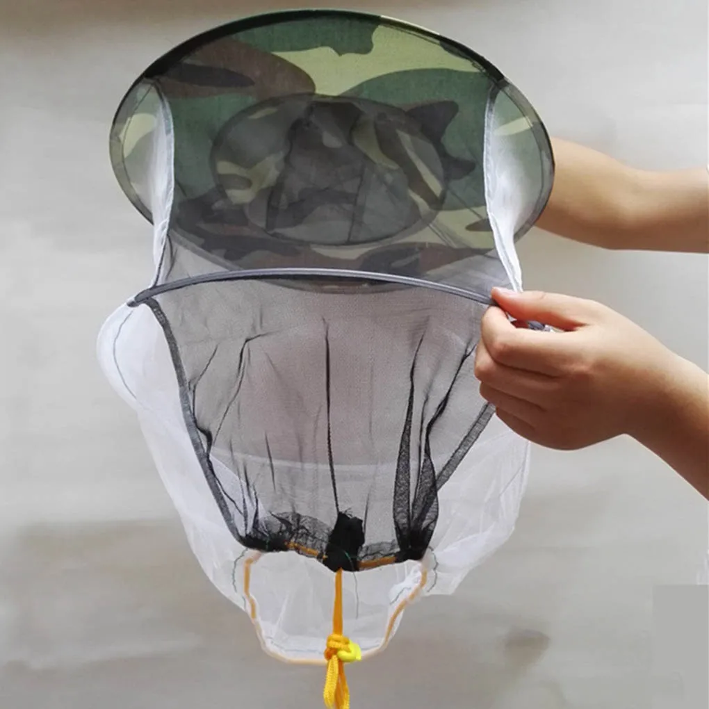 

Polyester Beekeeper Face Protector Hat Cowboy Style Beekeeping Guard Mesh Net Cap with Dual Metal Rings Camouflage Beekeeper Hat