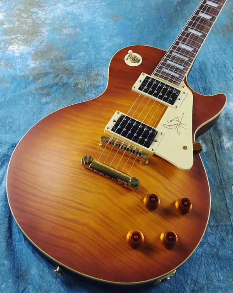 

Standard Electric guitar, cream signature shield, silver tuner, light smoked tiger print, matte, available, quick package