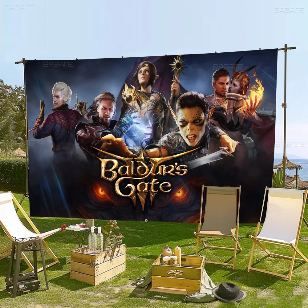 B-Baldurs Gate 3 Creative Pattern Hanging Flag Polyester Printed Banner Hand Pulled