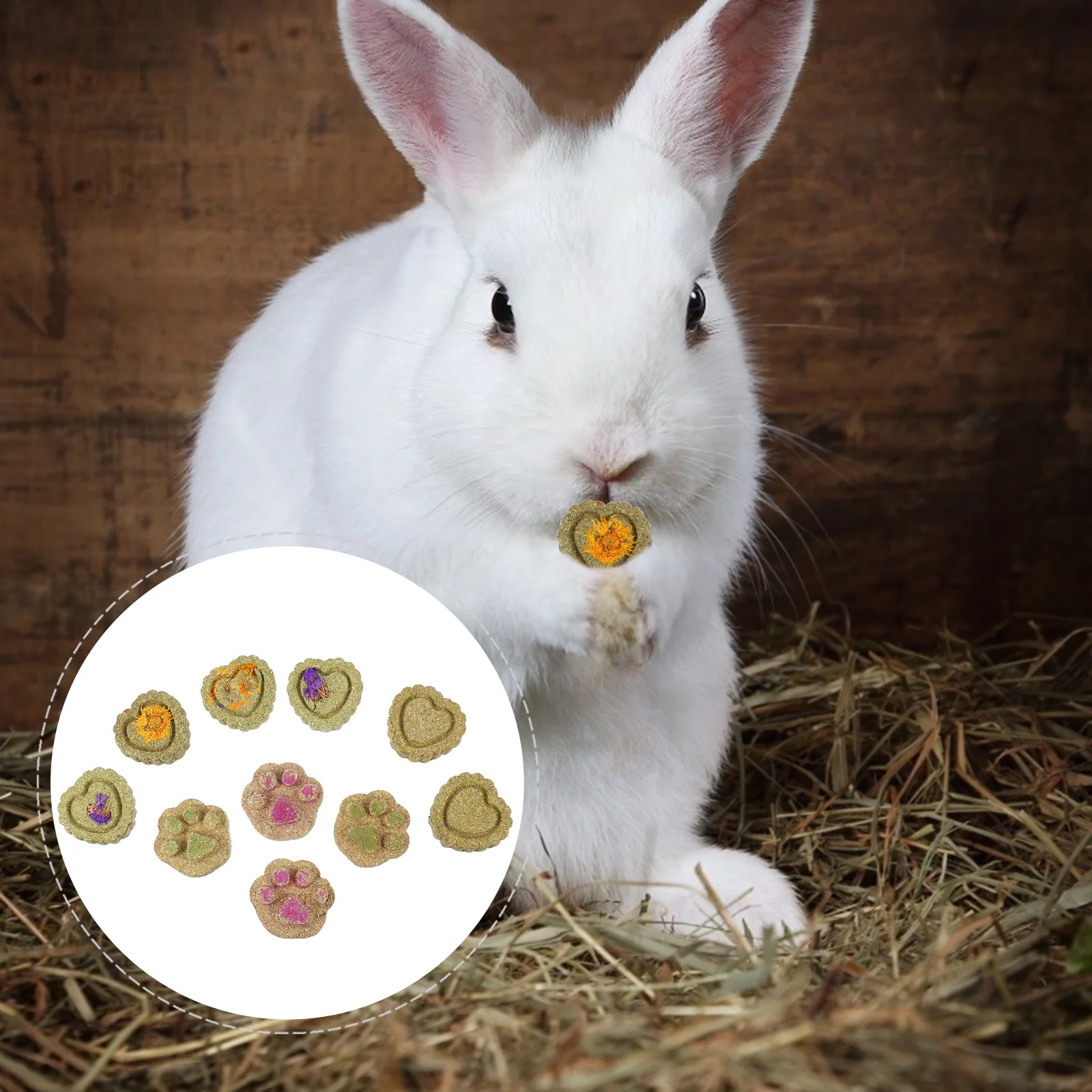 

10Pcs Small Bunny Chew Rabbit Chinchilla Teething Grass Cakes Bunny Treats