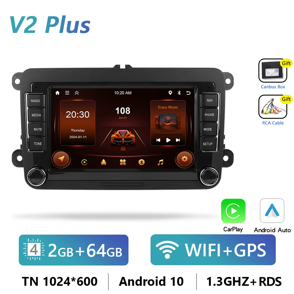 

Podofo 7 дюймов 2Din автомобильное радио Android 11 для VW Volkswagen/Golf Polo/PASSAT/Skoda GPS Автомобильный мультимедийный плеер WIFI Ai Voice 8 + 128G