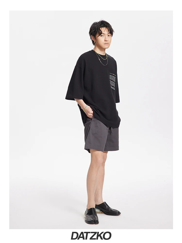 Футболка Datzko23ss с полосатым карманом плотная тяжелая текстура вырезом на плече