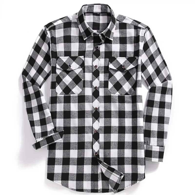 

Classic Checkered Men's Flannel Plaid Shirt, Casual Button Up Long-sleeved Shirts, 2 Chest Pockets, Adjustable Cuffs, USA SIZE