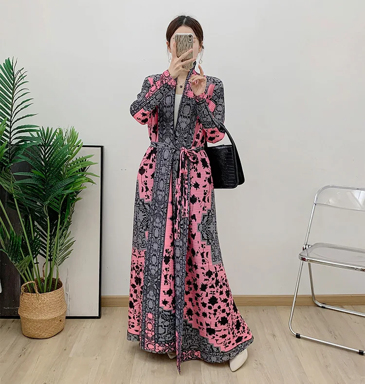 Плиссированный халат куртка мусульманский женское длинное платье с рукавом