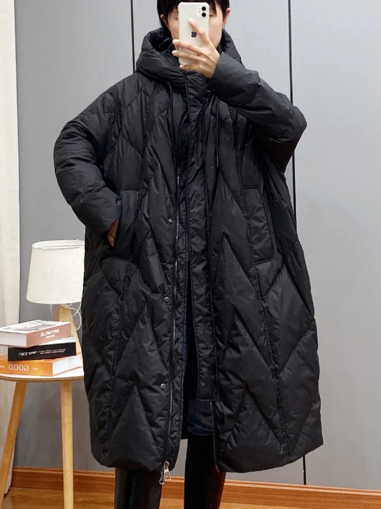 2022 winter Korean loose hooded thickened white duck down medium and long down jacket  куртка демисезонная женская