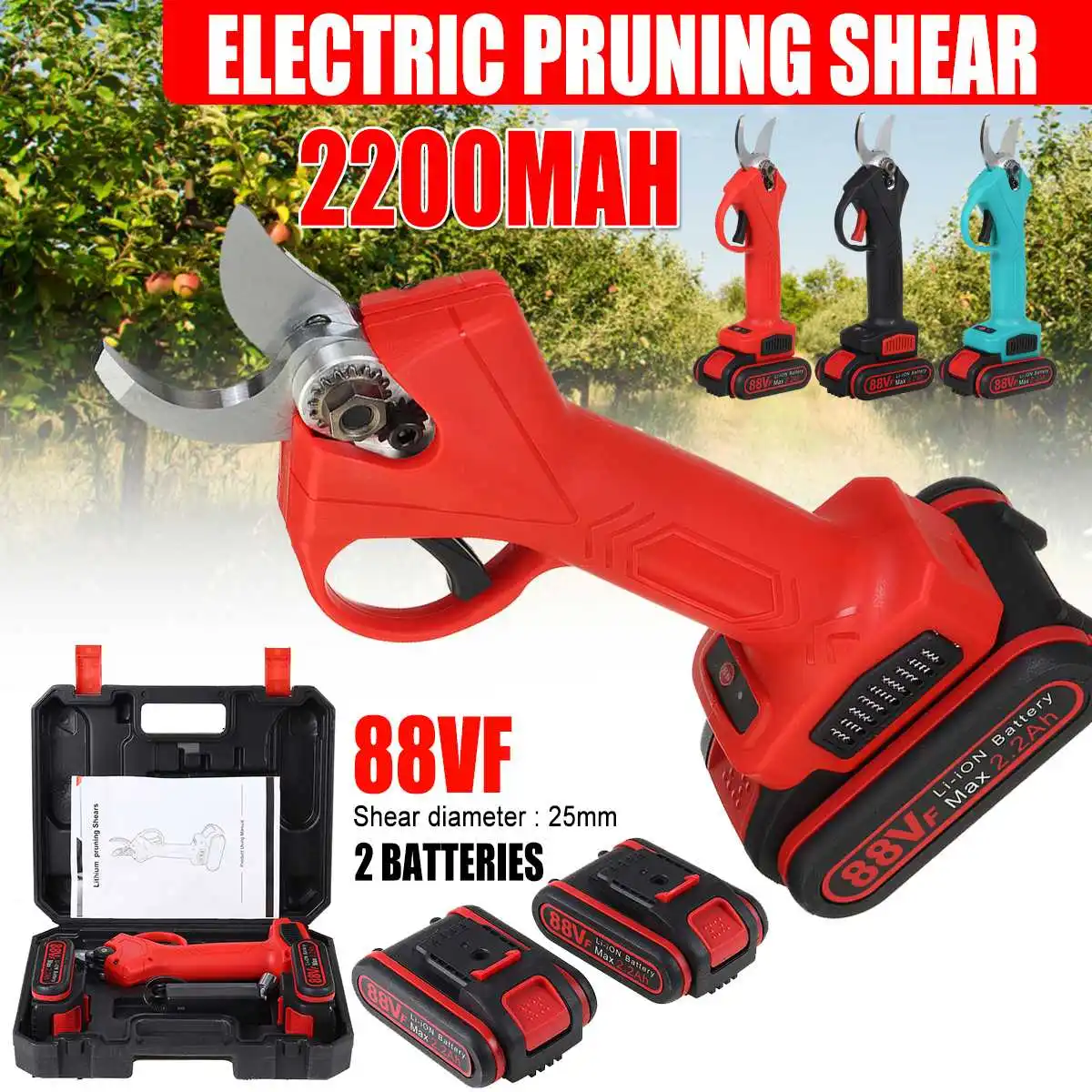 

88VF 21V 25mm Cordless Electric Pruner Pruning Shears Efficient Fruit Tree Bonsai Pruning Branche Cutter Landscaping Tool