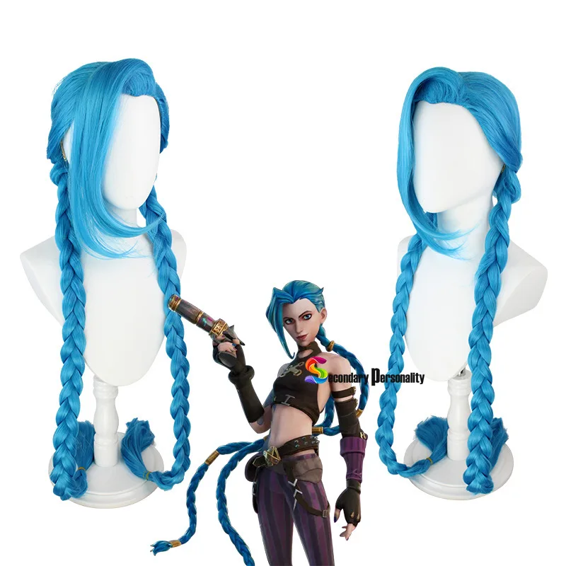 

2021 LOL Jinx cosplay wig Jinx blue braids The Loose Cannon wig with blue plaits Jinx synthetic hair + wig cap