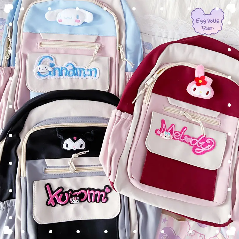 

Cute Sanrio Backpack Kawaii Cinnamoroll Student Bag Kuromi Cartoon Double Shoulder Bag Large Capacity Gift for Children Bookbags