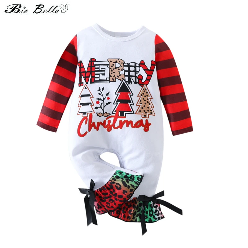 

0-18M My First Christmas Baby Rompers Flared Pants Striped Infant Jumpsuit Kids Christmas Rompers New Year