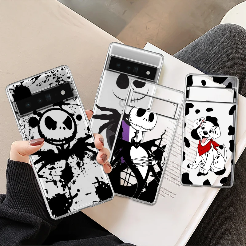 

Disney Christmas Jack Skeleton For Google Pixel 8 7 6 Pro 6a 5 5a 4 4a XL 5G Transparent Phone Case Cover Shell
