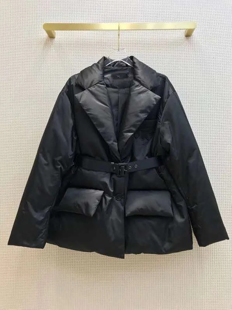 Winter 2022 New Women's Triangular Logo Long Short Cotton Jacket Fashion Ladies Warm Coat Girls Lapel Large Pocket Top XZ168