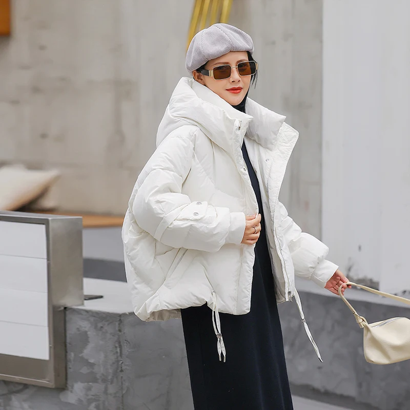 Casual 2022 Winter Lantern sleeve down jacket Oversized Fashion Hooded 90% White duck down coat  White Korean Ladies INKEO 2o204