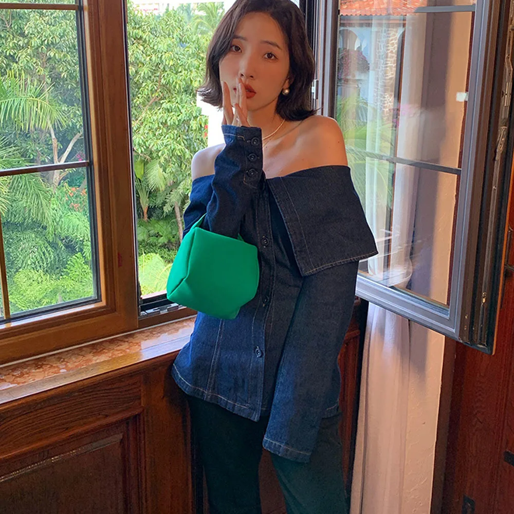 Женские джинсовые рубашки с открытыми плечами модная блузка длинным рукавом