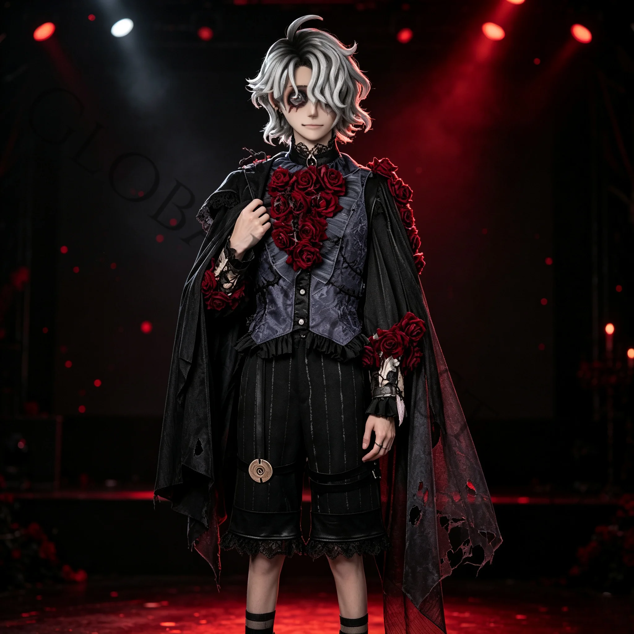 Фото Костюм для косплея персонажа Эмиля из игры Identity V, парик, черно-красная роза, готическая униформа, аксессуары для Хэллоуина и сценических выступлений. №2