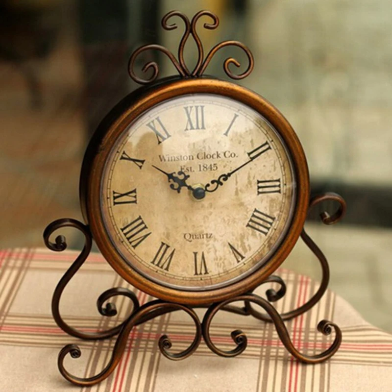 

Винтажные бесшумные настольные часы в стиле ретро с железным орнаментом на батарейках, украшение для дома, спальни, гостиной, офиса