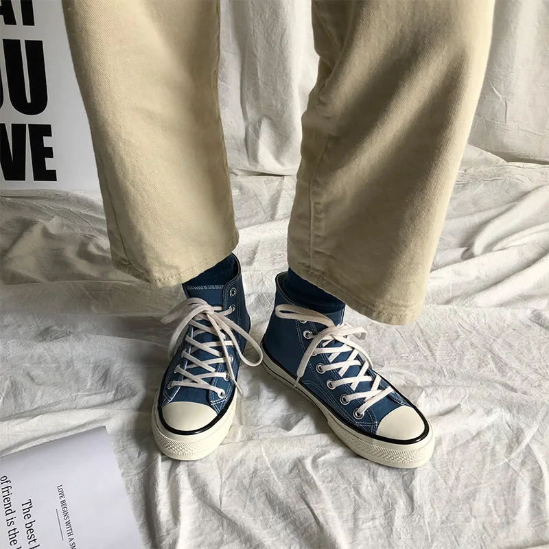 Women Chic Canvas Shoes Haze Blue Olive Green Unisex Sneakers Boys Girls Trainers Street Hip Pop Skateboard Shoe Plus Size 35-44