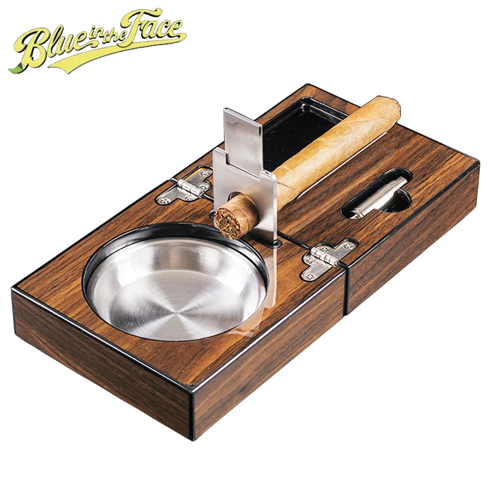 

Пепельница для сигар из орехового дерева, складная многофункциональная коробка с держателем для резака для сигар и Открывателем для отверс...