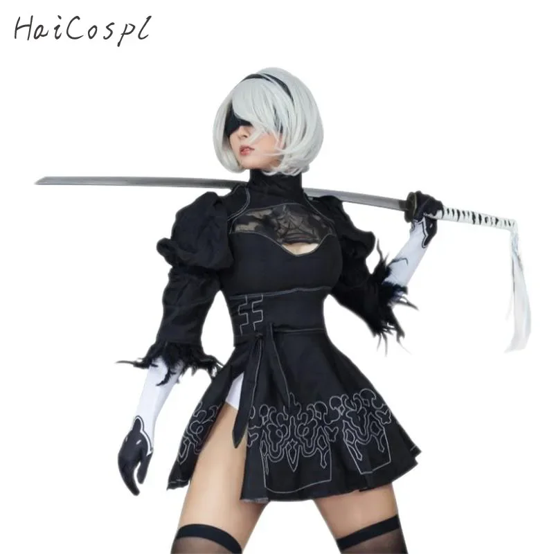 

Nier Automata Yorha 2B Cosplay Costume Women Anime Costume Halloween Party Fantasy Costume Set Black Dress