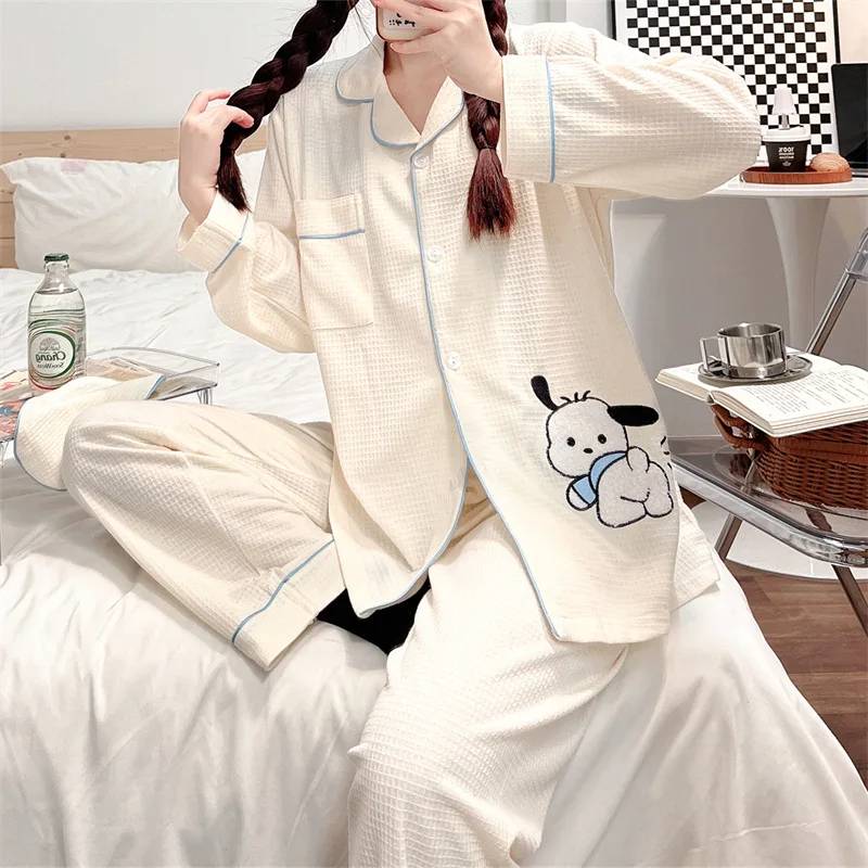 

Kawaii Sanrios Pajama Sets Cartoon Anime Pochacco Cardigan Long Sleeve Pants Spring Homewear Set Ladies Pajamas