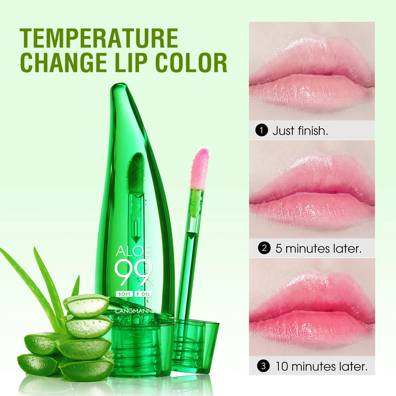 Langmannni Natural Aloe Vera Color Changing Lip Gloss Portable Moisturizing Long Lasting Lipstick Nutritious Lips Care Makeup