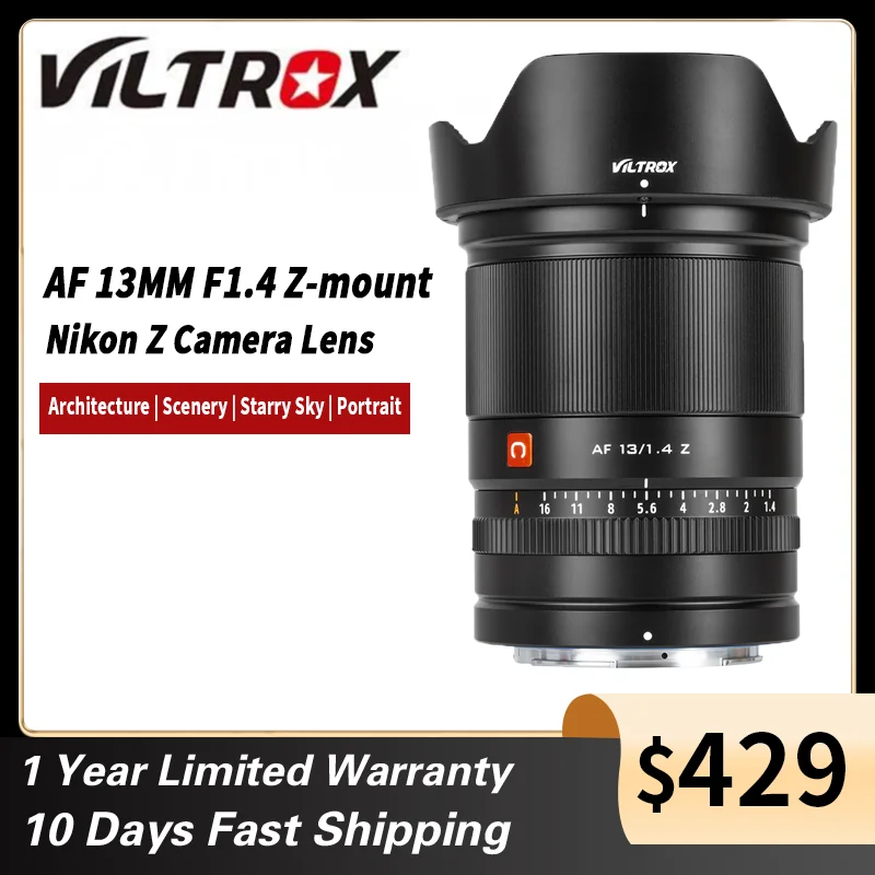 

Объектив VILTROX 13 мм F1.4 Nikon Z с автофокусом, ультраширокоугольный объектив с большой диафрагмой, фотообъектив для Nikon Z5 Z6