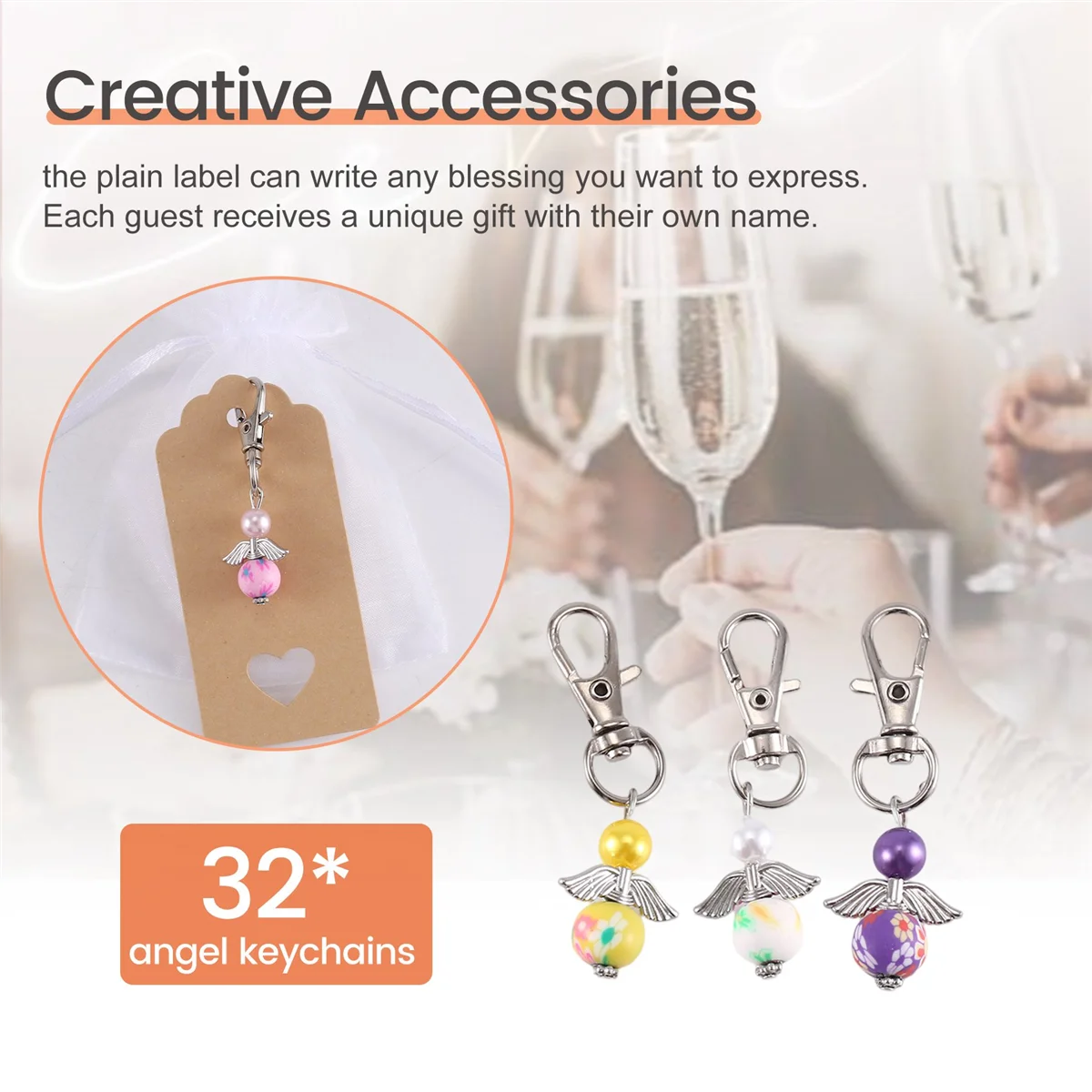 Guardian Angel Pendant Angle with Star Key Ring Lucky Guest Gifts Wedding Girls Organza Bag