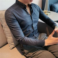 business casual shirts for mens 2021 autumn slim fit social formal dress shirt streetwear party tuxedo blouse chemise homme
