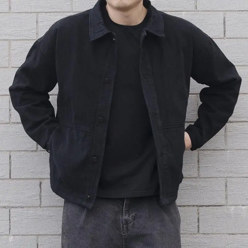 

youth denim jacket Autumn and winter black denim jacket male simple student wild loose jacket