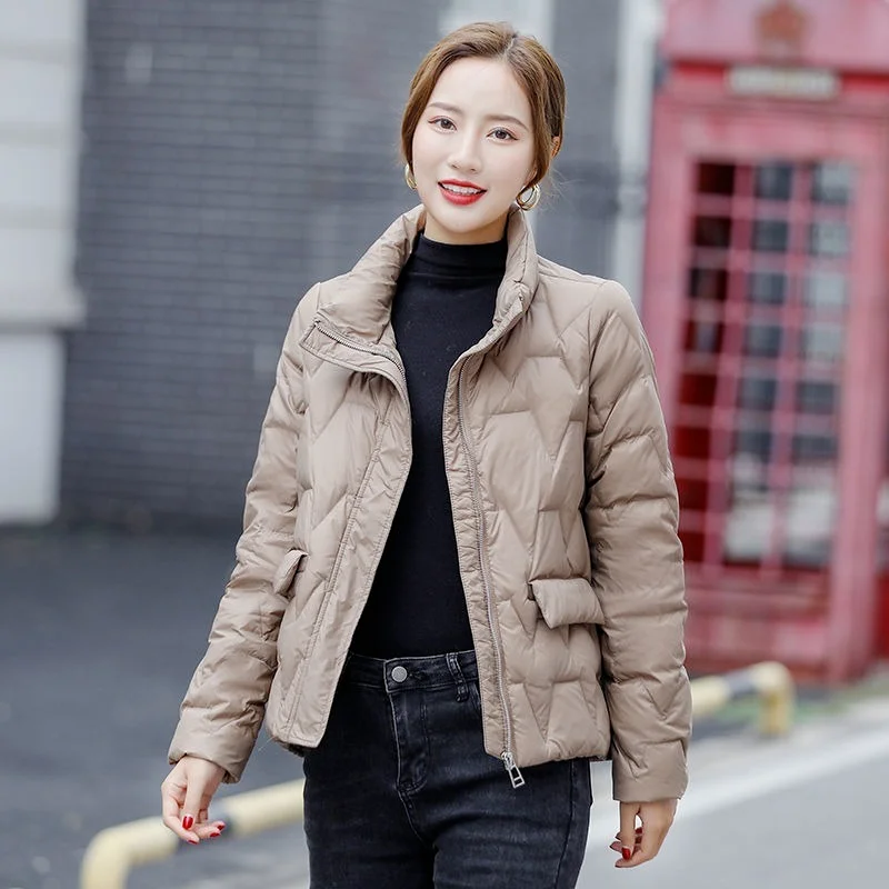 Thin and Light White Duck Down Coats Women Solid Colors Stand Collar Loose Short Warm Jackets New Spring Autumn Comfort Outwears