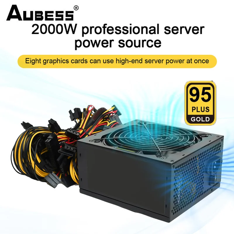 BTC Mining Power Supply Source 2000W 2400W 2600W PSU 160V-240V ATX Support 8 GPU Graphics Display Cards For ETH Bitcoin Miner