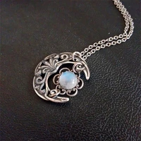 unique female inlay moonstone flower trend design hollow moon pendant necklace fashion charm women metal necklace gift jewelry