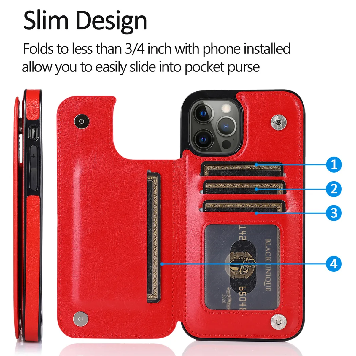 

Yidai-Silu PU Leather Case Card Holder Kickstand Slot Magnetic Clasp Wallet Viewing Stand TPU Cover for iPhone 14 13 12 Pro Max