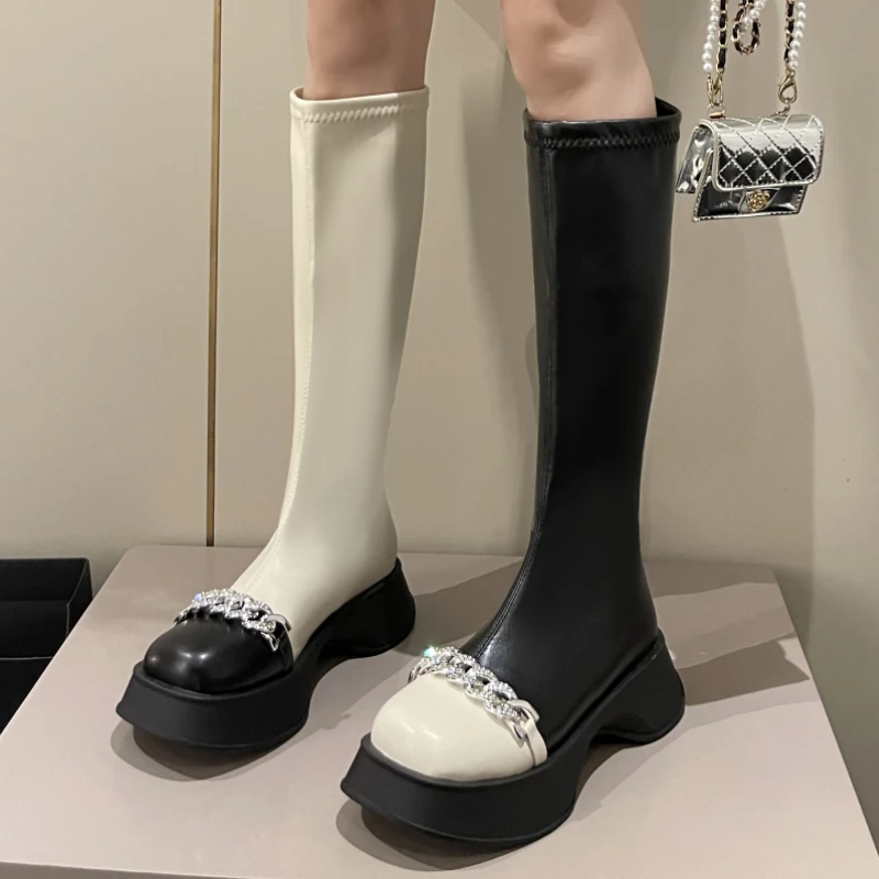 

Женские высокие сапоги до колена, на толстой подошве, Нескользящие, удобная обувь, Осень-зима