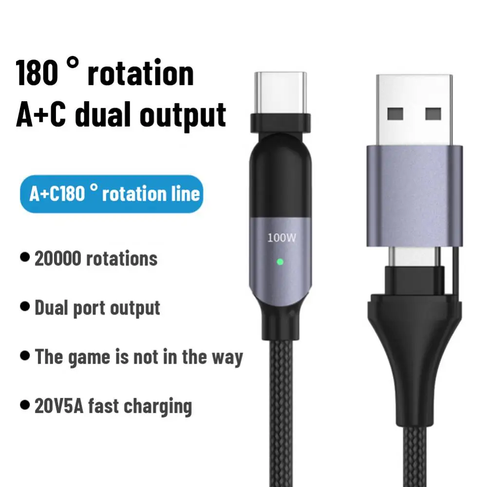 

180 Degree Rotatable USB Type C Cable For Realme Huawei P30 3A 100W Fast Charging Data Cord For Samsung Oneplus Charger USB Wire