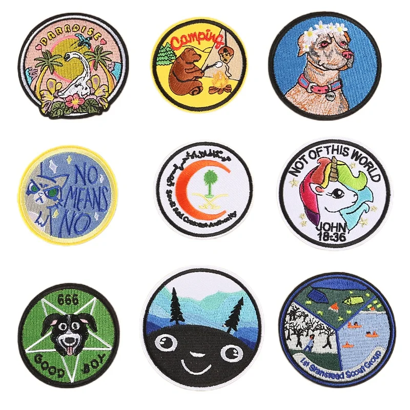 

Тканевые вышитые наклейки «сделай сам», круглый значок с головой животного, высококачественные аксессуары для одежды, клейкие патчи, патчи ...