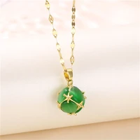 new design sense green ball pendant stainless steel necklaces for women vintage style elegant sexy female clavicle chain jewelry