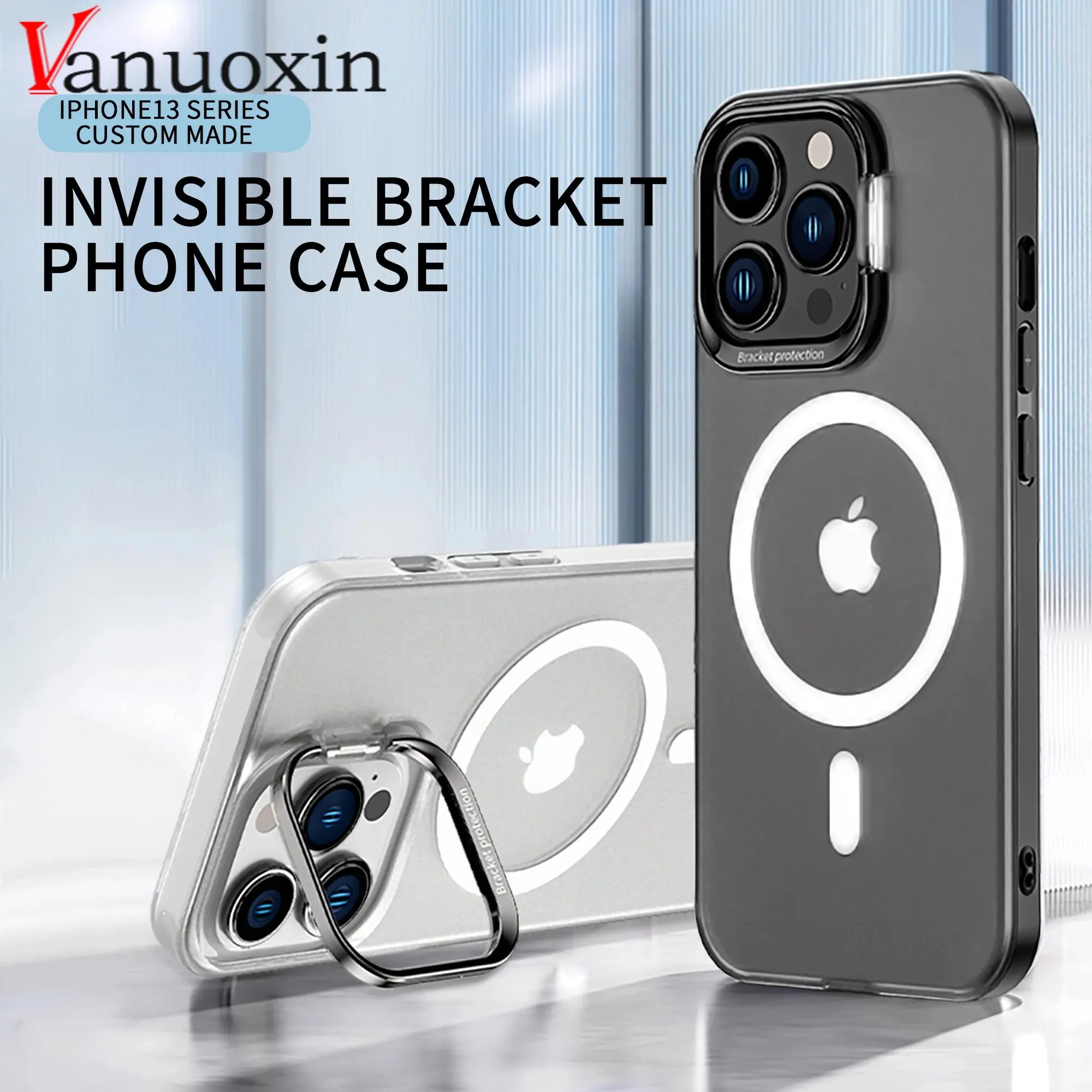 

Magnetic Phone Case For Magsafe For iPhone 12 13 Pro Max Metal Stand Lens Protection Invisible Bracket Wireless Charging Cover