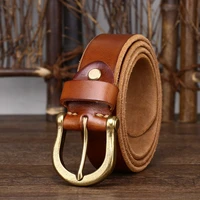 new italian thickened first layer cowhide belt copper buckle luxury brand leather texture pin buckle korean mens fashion belt